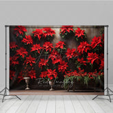 Aperturee Aperturee Vintage Christmas Wall Photography Backdrop Red Poinsettia Flowers on a Moody Wall Holiday Studio Photo Prop